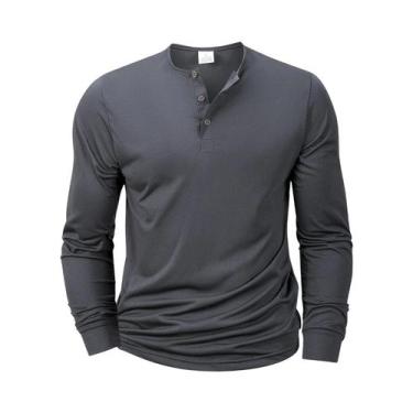 Imagem de Camiseta Masculina Slim Fit De Manga Longa Com Gola Henley, Confortáve