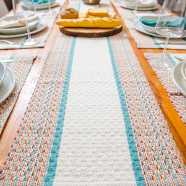 Imagem de Caminho de Mesa Artesanal 100% Algodão, 45 cm x 1,50 m, Estilo Moderno Luxo, Faixa Jade, Tear Mineiro
