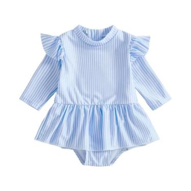 Imagem de Maiô De Verão Para Meninas Pequenas Com Rendas, Manga Longa, Estampa L