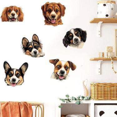 Imagem de Adesivos de parede coloridos com rostos de cachorro em PVC 42x57cm - y