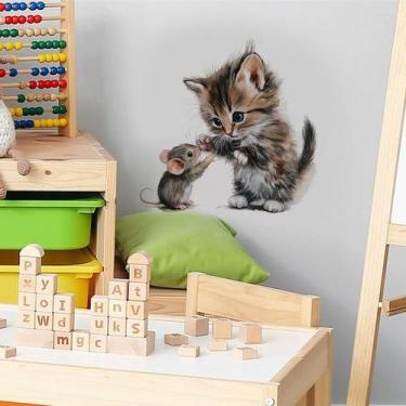 Imagem de Adesivos de parede fofos para gatos e ratos autoadesivos em PVC 30x30c