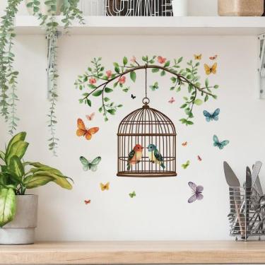 Imagem de Adesivos de parede Floral Birdcage PVC Self-Adhesive Art 38,5 x 34,5 c