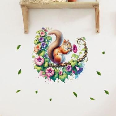 Imagem de Adesivos de parede Cartoon Squirrel com Morning Glory PVC 40x40cm - yi