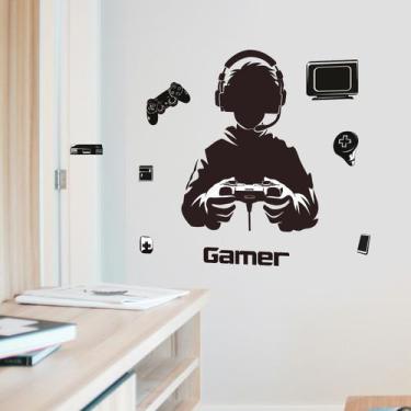 Imagem de Adesivos de parede Gamer Boy Cartoon Player com fone de ouvido PVC 38x