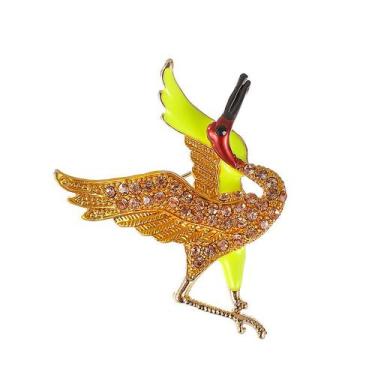 Imagem de Broche Pin Elegant Crane Gold Alloy Strass para roupas - Yiweisai