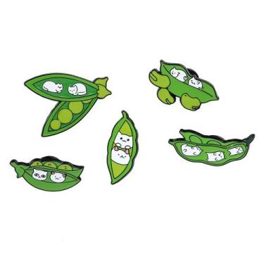 Imagem de Broche Pins Cute Pea Pod com design de gato, liga de 1,6 x 3,1 cm - Yi