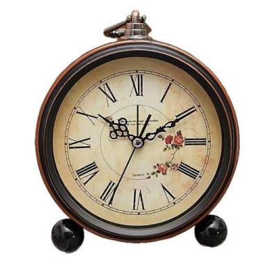 Imagem de Despertador de metal vintage com numerais romanos com design floral - 