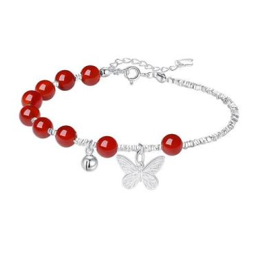 Imagem de Pulseira de prata esterlina 925 com ágata vermelha para mulheres - Yiw