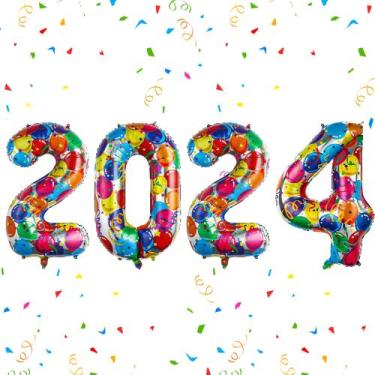 Imagem de Balão Slergut 2024 Rainbow Foil Número 40 polegadas de Ano Novo