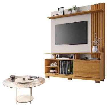 Imagem de Estante Home Theater Artheo Cinamomo Off White E Mesa De Centro Sky Com Tampo De Vidro Off White- Hb Móveis