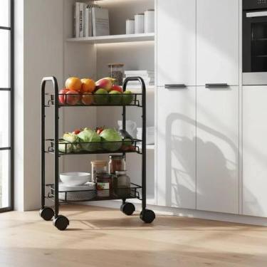 Imagem de Carrinho Organizador Multiuso 3 Cestos Com Rodinhas Fruteira - Yeet
