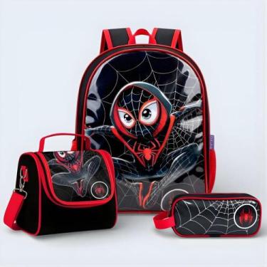 Imagem de Mochila Infantil Escolar Aranha Masculino Menino Cristal Kit Estojo e 