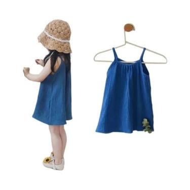 Imagem de Vestido De Verão Para Menina, Muslin De Algodão Respirável, Sem Mangas