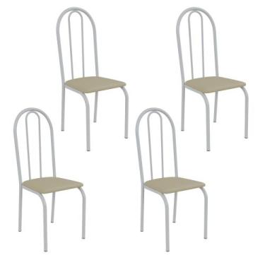 Imagem de Kit 4 Cadeiras Ilhabela Estrutura em Aço Branco Tecido Creme - Casa e 
