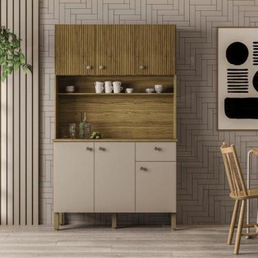 Imagem de Cozinha C/ Portas E Gavetas Lusso Freijó / Vanilla / Ripado - Mobiliar