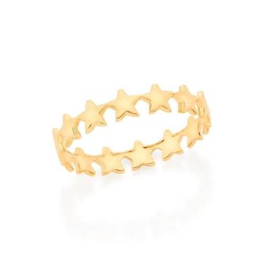 Imagem de Anel Rommanel Skinny Fino Estrelas Banhado Ouro 18k 513222, 14, Dourad