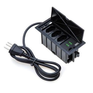 Imagem de Caixa De Tomada 4 Blocos 3 Tomadas 10A 2 USB 9.0A Preto - CONNECT CAIX