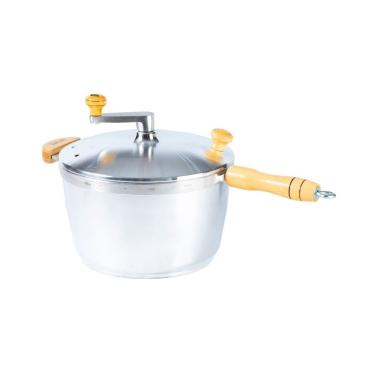 Imagem de Pipoqueira de Alumínio Fundido Polido com Manivela 5100ML 24CM para Pipoca Doce e Salgada Prata Javali