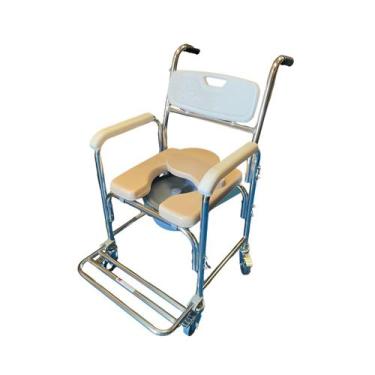 Imagem de Cadeira de Banho Rodas Aluminio 100kg Ortopédica Idoso Tampo Cesto Apo