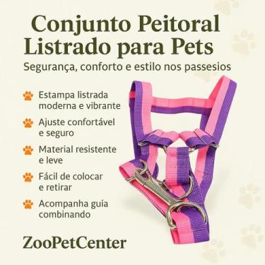 Imagem de Conjunto Peitoral Regulável Listrado com Guia para Cachorro - Ideal pa