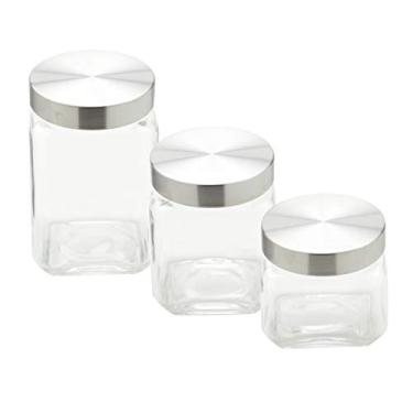 Imagem de Rojemac CJ 3 PORTA MANTIMENTOS VIDRO C/TAMPA AÇO QUADRADO 790ml/1,2l/1,6l, SEM LINHA