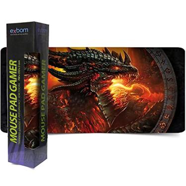 Imagem de Mouse Pad Gamer Extra Grande 700x350x3mm Bordas Costuradas Base Antiderrapante Exbom Mousepad MP-7035C Dragão de Fogo