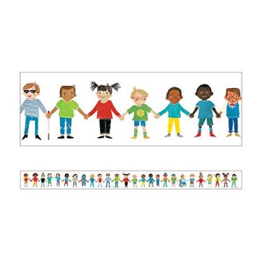 Imagem de All Are Welcome Student Diversity Straight Borders—12 tiras de borda para quadro de avisos com crianças diversas, decoração multicultural para sala de aula ou escola em casa (9 x 7,6 cm)