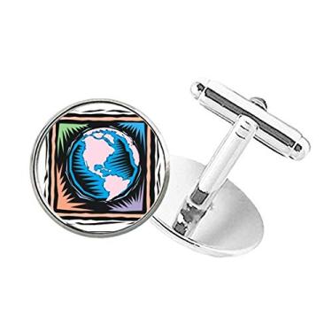 Imagem de DIYthinker Abotoaduras Mysterious Blue Earth Mexican Element com gravação de botão redondo