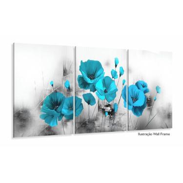 Imagem de Quadro Decorativo Flores Azul Céu 120x60 3 peças
