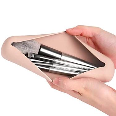 Imagem de pincel maquiagem - Organizador compacto pincéis maquiagem - cosméticos com suporte silicone, estojo leve com pincel maquiagem para mulher (somente bolsa)