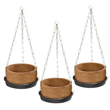 Imagem de Kit 3 Vaso Suspenso Completo Tamanho 03 Para Samambaia De Fibra De Coco Com Prato e Corrente