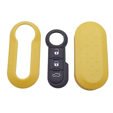 Imagem de CSHU Remoto de 3 botões de borracha para botões de borracha do carro Capa da chave do carro Porta-chaves Bolsa para chaves, apto para Fiat 500 Panda Punto Bravo, amarelo