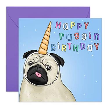 Imagem de CENTRAL 23 - Cartão de aniversário de animal engraçado - "Feliz aniversário de pugdin" - Para sua mulher, esposa, namorada, noiva, melhor amiga, mãe, pai- vem com adesivos divertidos