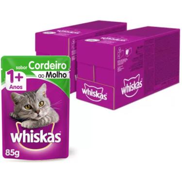 Imagem de kit Ração Úmida Whiskas Sachê Cordeiro ao Molho para Gatos Adultos - 40 Unidades