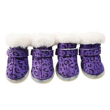 Imagem de Botas de cachorro inverno neve botas de cachorro sapatos para cães pequenos médios pavimento quente sapatos de gato, 4 peças, roxo, tamanho 5