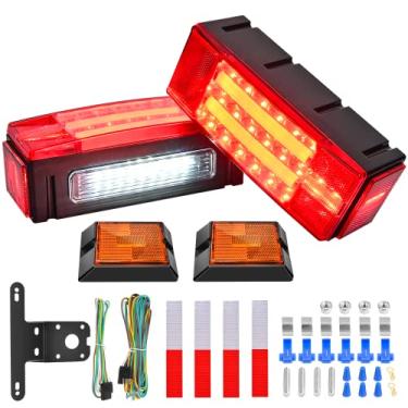 Imagem de Nilight Kit de luz de reboque LED retangular 2 peças com Halo Glow submersível LED Stop Turn Tail Marcador lateral Luz de licença para reboque 12 V Trailer, barco, campista, trailer, caminhões, snowmobile (TL-40)
