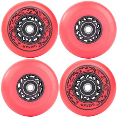 Imagem de Rodas de skate Aowish Inline Pacote com 4 Rodas de reposição para patins externos com fórmula asfalto 90A com rolamentos de velocidade ABEC 9 e espaçadores (vermelho, 72 mm)