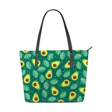 Imagem de Bolsa de ombro para mulheres, sacola de couro, bolsa grande para compras, trabalho, abacate, folhas verdes, bolsa casual