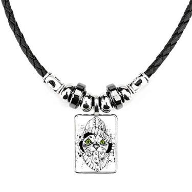 Imagem de DIYthinker Suéter branco cabeça de gato protege animal amante colar joia torque corda de couro pingente