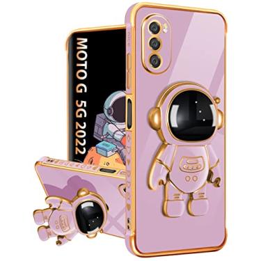 Imagem de Buleens Capa para Motorola Moto G 5G 2022 com suporte de astronauta, capas femininas para Moto G 5G 2022, capa de telefone feminina fofa 6D com padrão de coração do espaço sideral 6D para Moto G 5G 2022 6,5 polegadas roxo