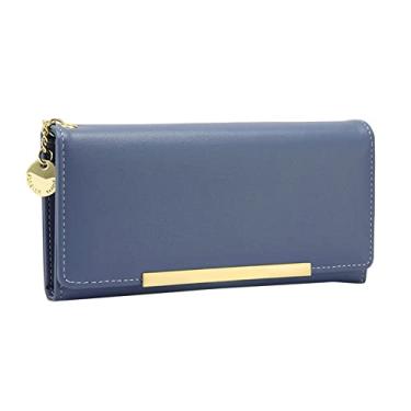 Imagem de Carteira feminina moda novo padrão bolsa sólida simples carteira longa moda conveniente para meu homem carteira (azul, tamanho único)