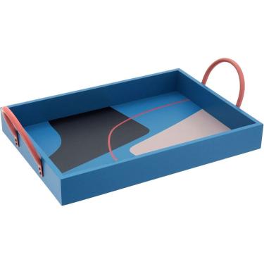 Imagem de BANDEJA RETANGULAR MDF 10x25x39cm AZUL DECORATIVO PARA SERVIR
