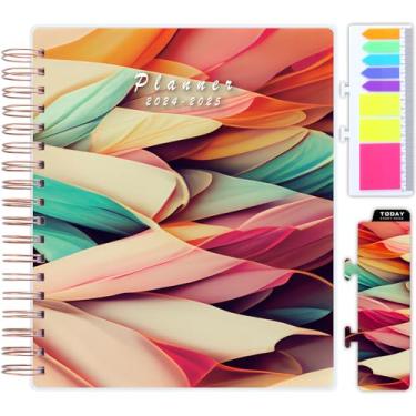 Imagem de Planner 2024-2025 diário, semanal e mensal com abas de página, marcador, adesivos e notas adesivas, agenda anual de 18 meses, janeiro de 2024 a junho de 2025, 25 x 20 cm
