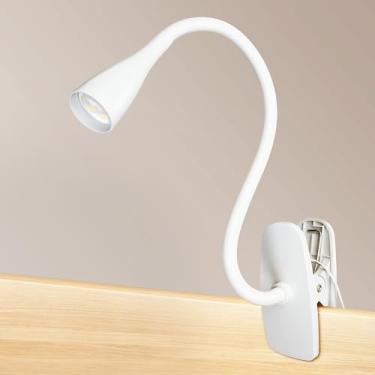 Imagem de TOPMB Luz de leitura LED, luz de livro que cuida dos olhos para ler na cama, luminária de cabeceira flexível de 360°, luminária de mesa de 5 W 3000 K com grampo para quarto, escritório, pintura,