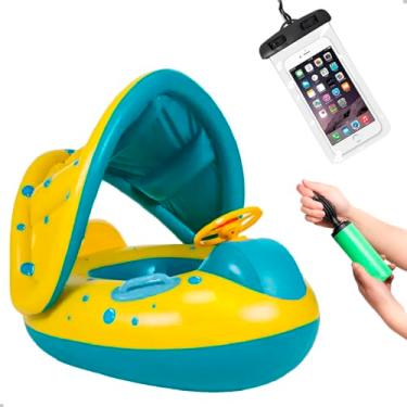 Imagem de Kit Boia Inflável Infantil Com Volante + Capa à Prova d’Água para Celular + Bomba de Ar Manual