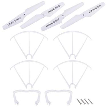 Imagem de uxcell Hélice ABS CW CCW 2 pares + 4 capas de proteção + 2 patins de pouso para drone quadricóptero SYMA X5C X5SC branco