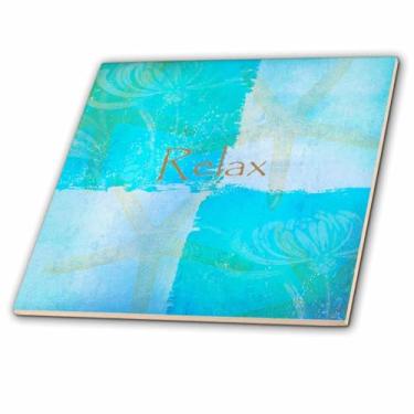Imagem de 3dRose Relax Estrela do mar Tema de praia azul e água-marinha com cores oceânicas - azulejo de cerâmica, 30,5 cm (ct_79350_4), multicolorido