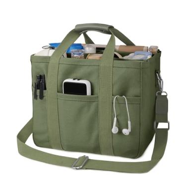 Imagem de Bolsa de lona feminina transversal com vários bolsos bolsa de ombro casual alça superior com compartimentos, Verde claro