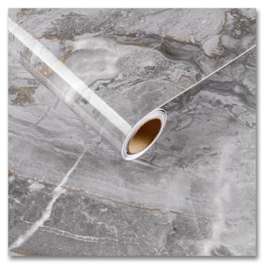 Imagem de CRE8TIVE Papel de parede mármore dourado cinza ardósia descasque e cole papel de contato de mármore brilhante para bancadas à prova d'água 30,48 cm x 899,2 cm de espessura papel de parede removível autoadesivo para banheiro quarto armários prateleiras
