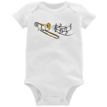 Imagem de Body Bebê Trombone Notas Musicais - Foca na Moda, Branco, GG